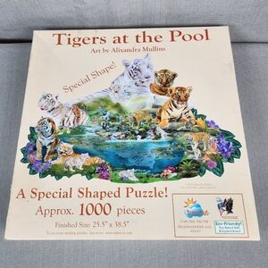 Tigers At The Pool Sunsout 1000 Piece Puzzle Complete Special Shape Complete